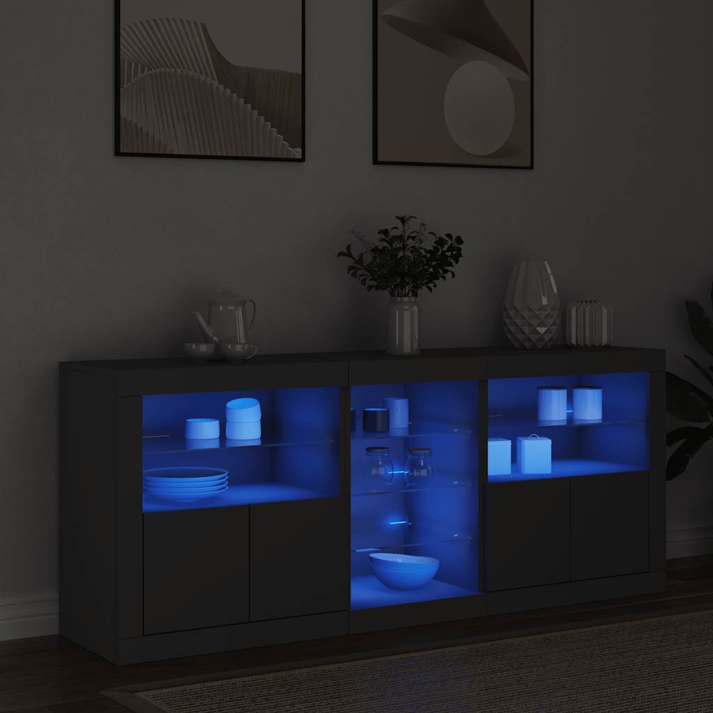 Sideboard mit LED-Leuchten Schwarz 162x37x67 cm